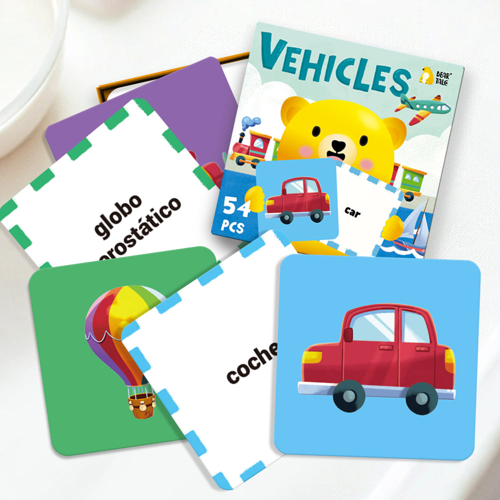Spanish Cartoon Vehicles Flash Card