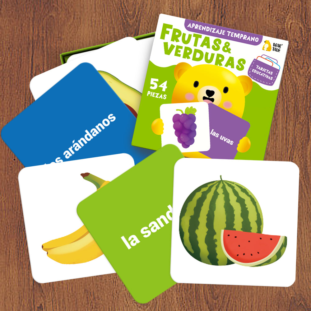 Spanish Cartoon Fruits & Vegetables Flash Card