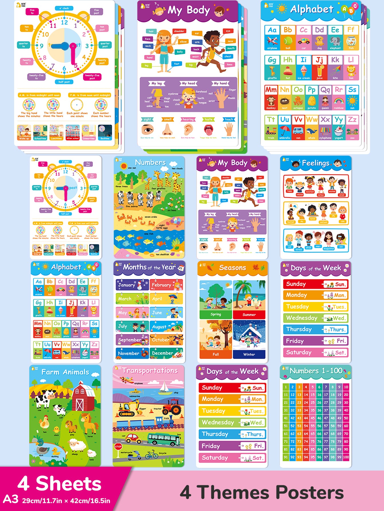 Educational Poster - Weather, Time, Seasons, Numbers