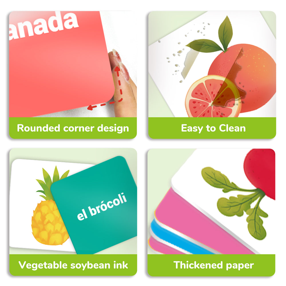 Spanish Cartoon Fruits & Vegetables Flash Card