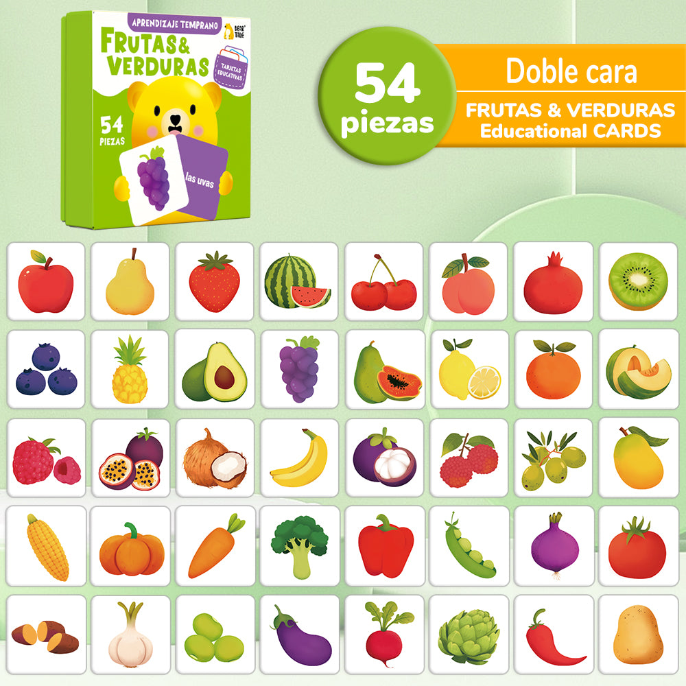 Spanish Cartoon Fruits & Vegetables Flash Card