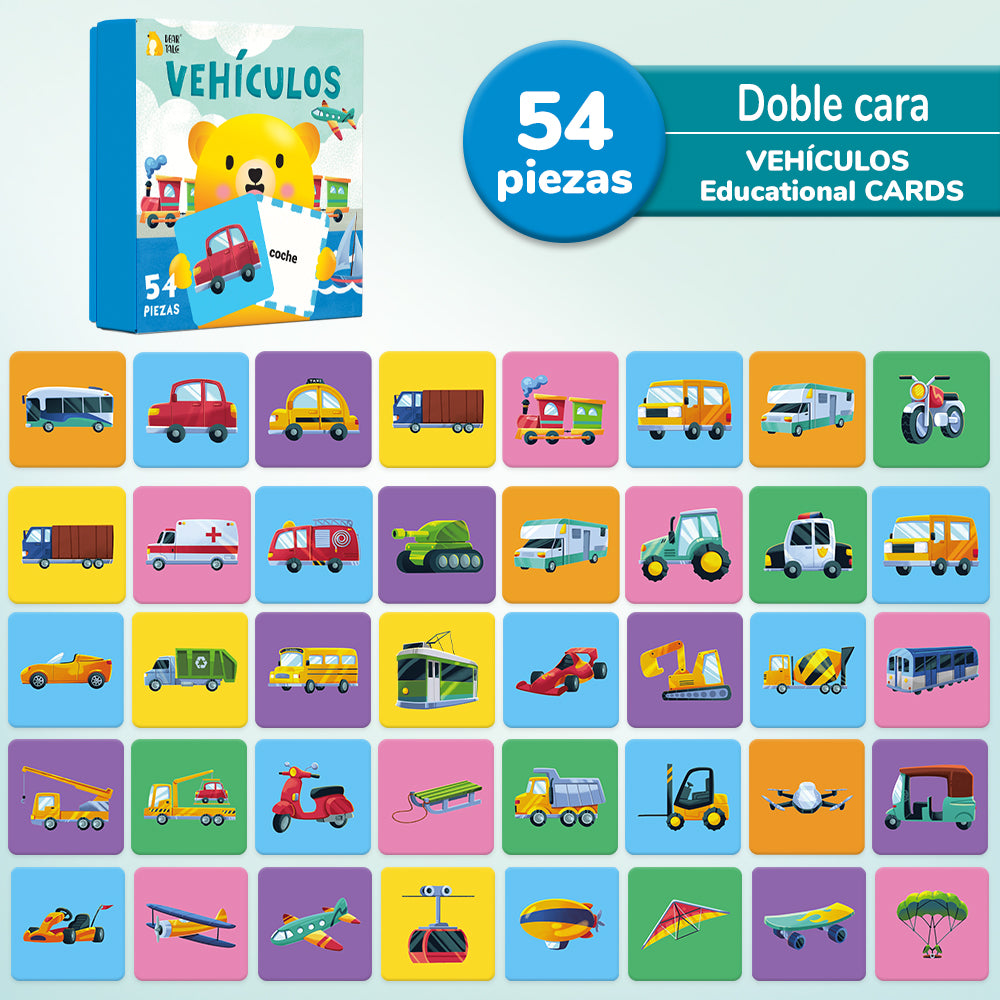 Spanish Cartoon Vehicles Flash Card