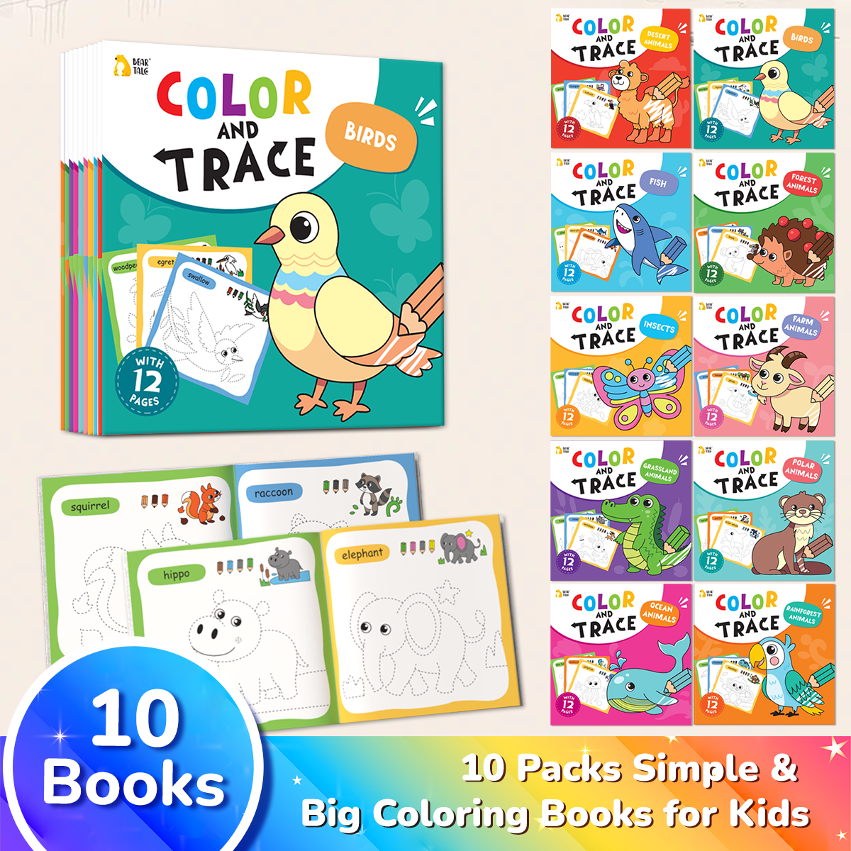Color and Trace Coloring Book - Animals