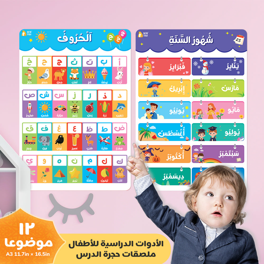 Arabic Educational Poster - Alphabet,Number 0-100, 0-12 Months, Days