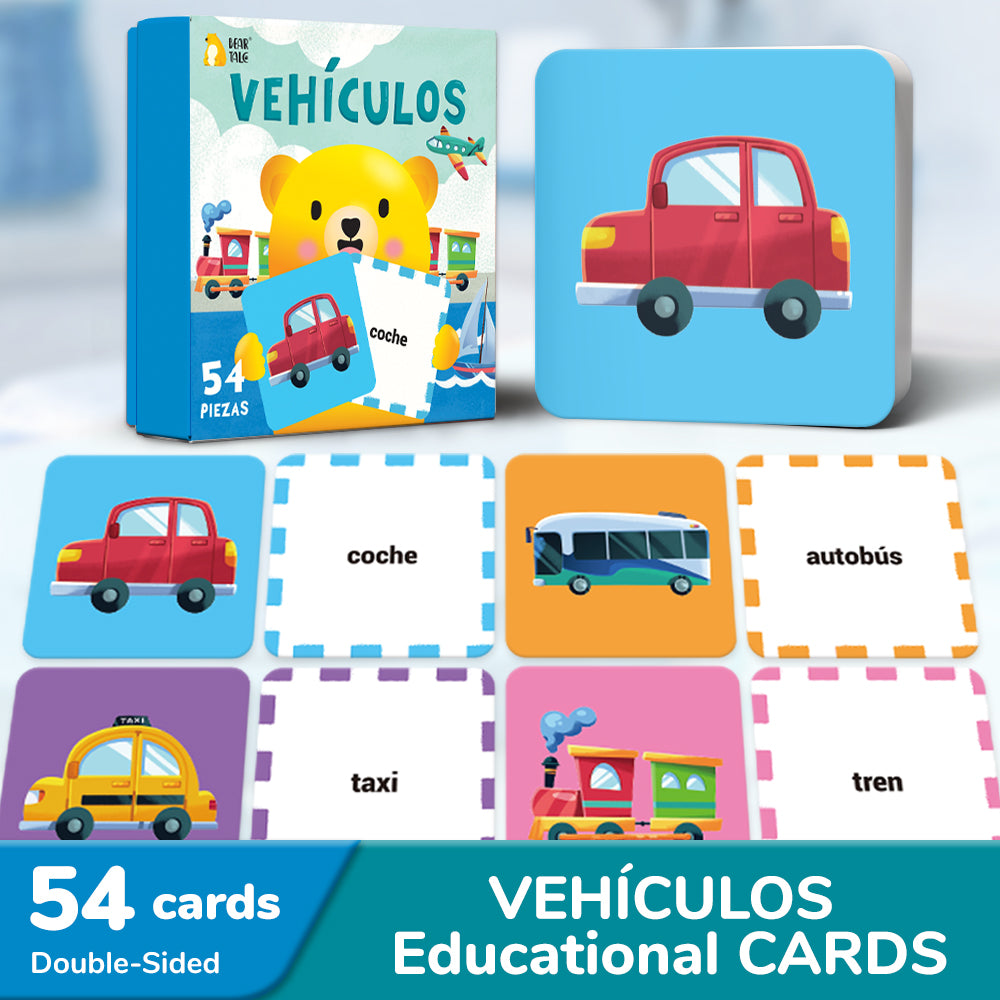 Spanish Cartoon Vehicles Flash Card