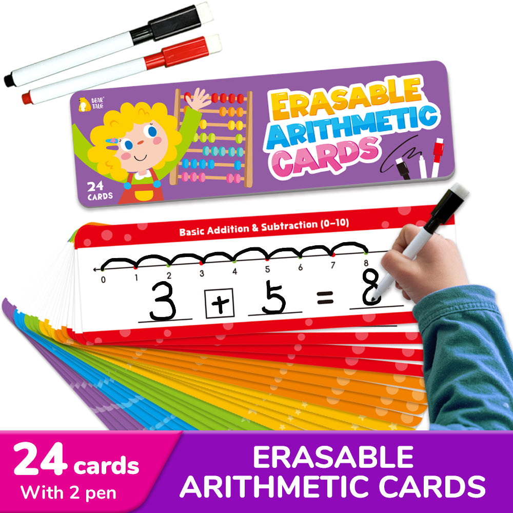 Erasable Arithmetic Cards - 24 Cards With 2 Pens