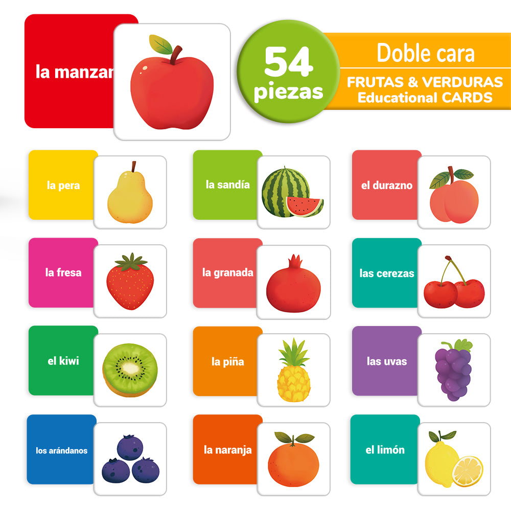 Spanish Cartoon Fruits & Vegetables Flash Card