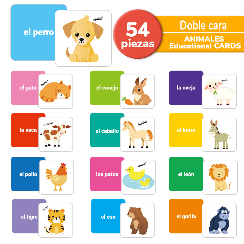 Spanish Cartoon Animals Flash Card
