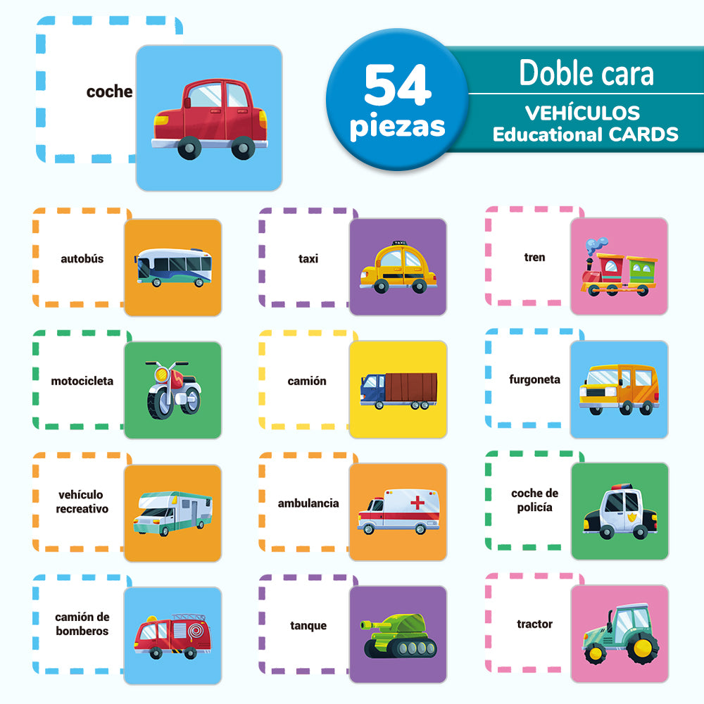 Spanish Cartoon Vehicles Flash Card