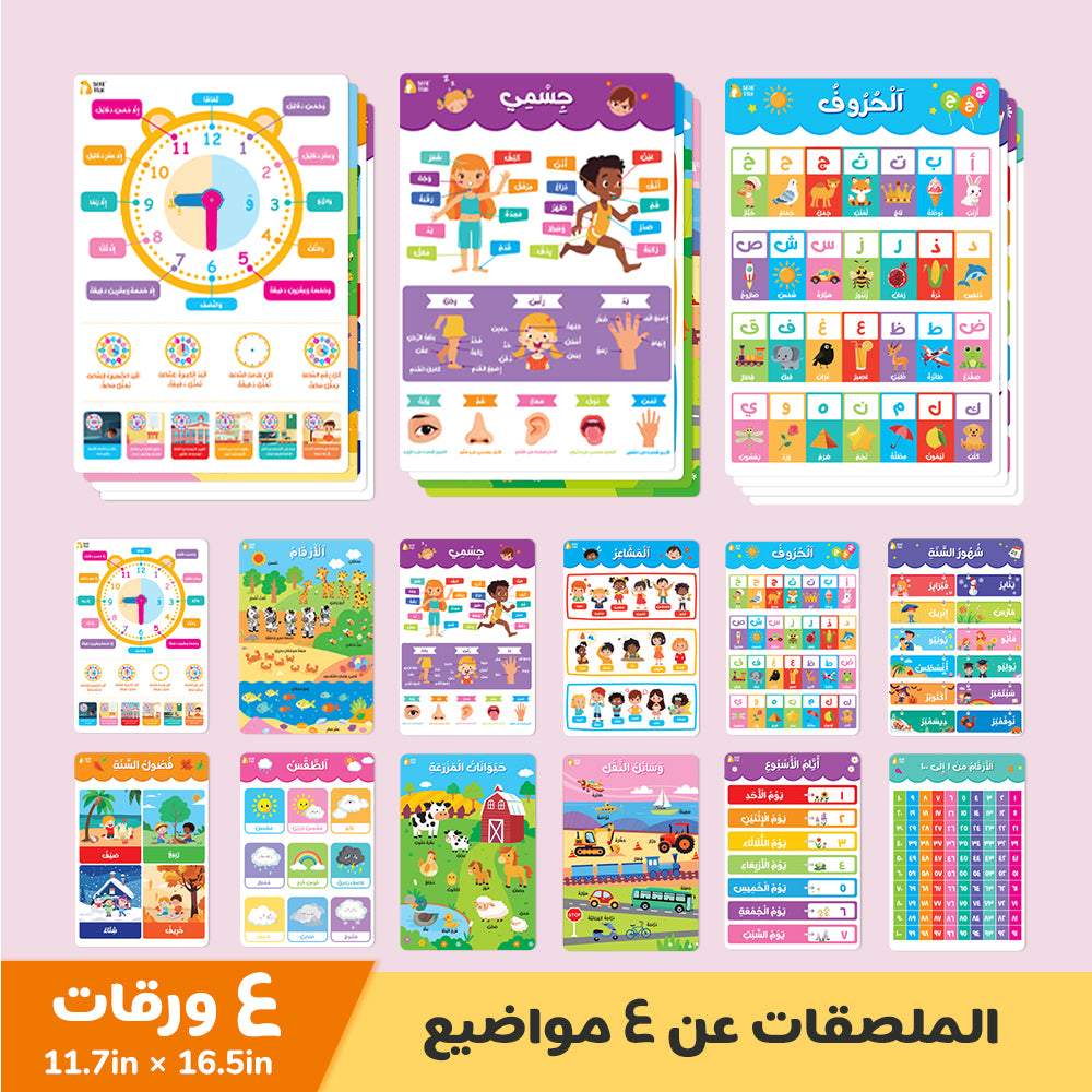 Arabic Educational Poster - Alphabet,Number 0-100, 0-12 Months, Days