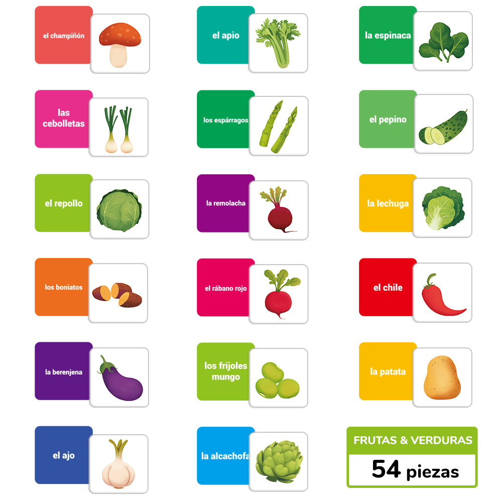 Spanish Cartoon Fruits & Vegetables Flash Card