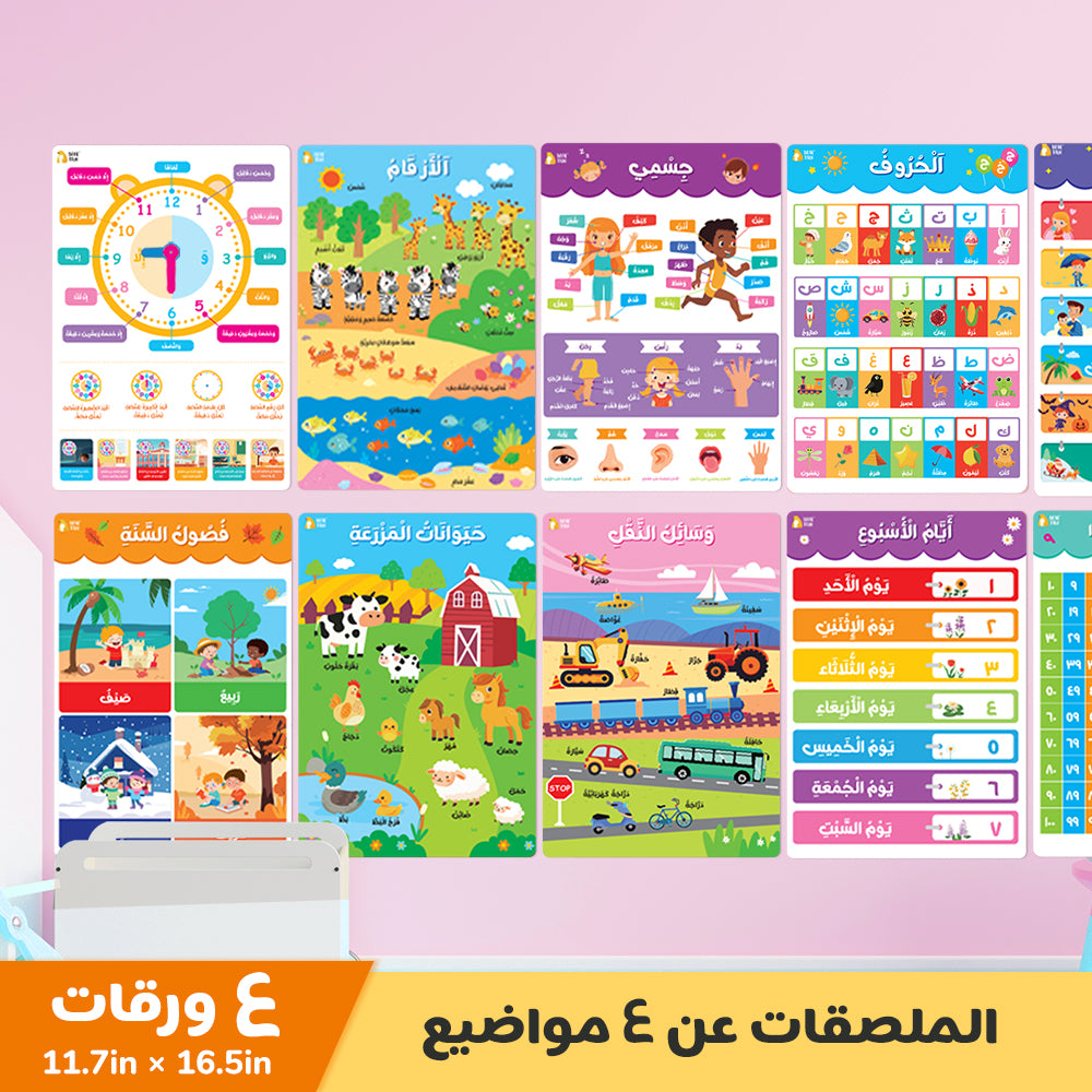 Arabic Educational Poster - Alphabet,Number 0-100, 0-12 Months, Days