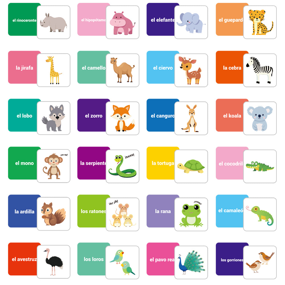 Spanish Cartoon Animals Flash Card