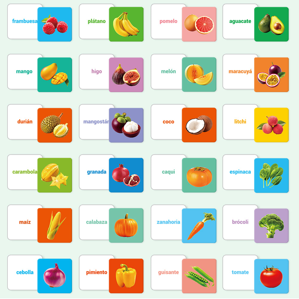 Spanish Fruits & Vegetables Flash Card
