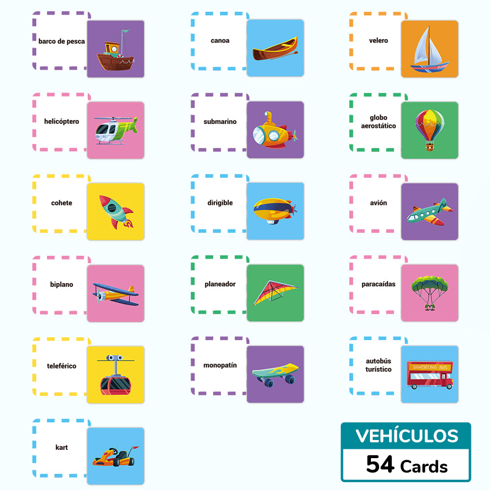 Spanish Cartoon Vehicles Flash Card