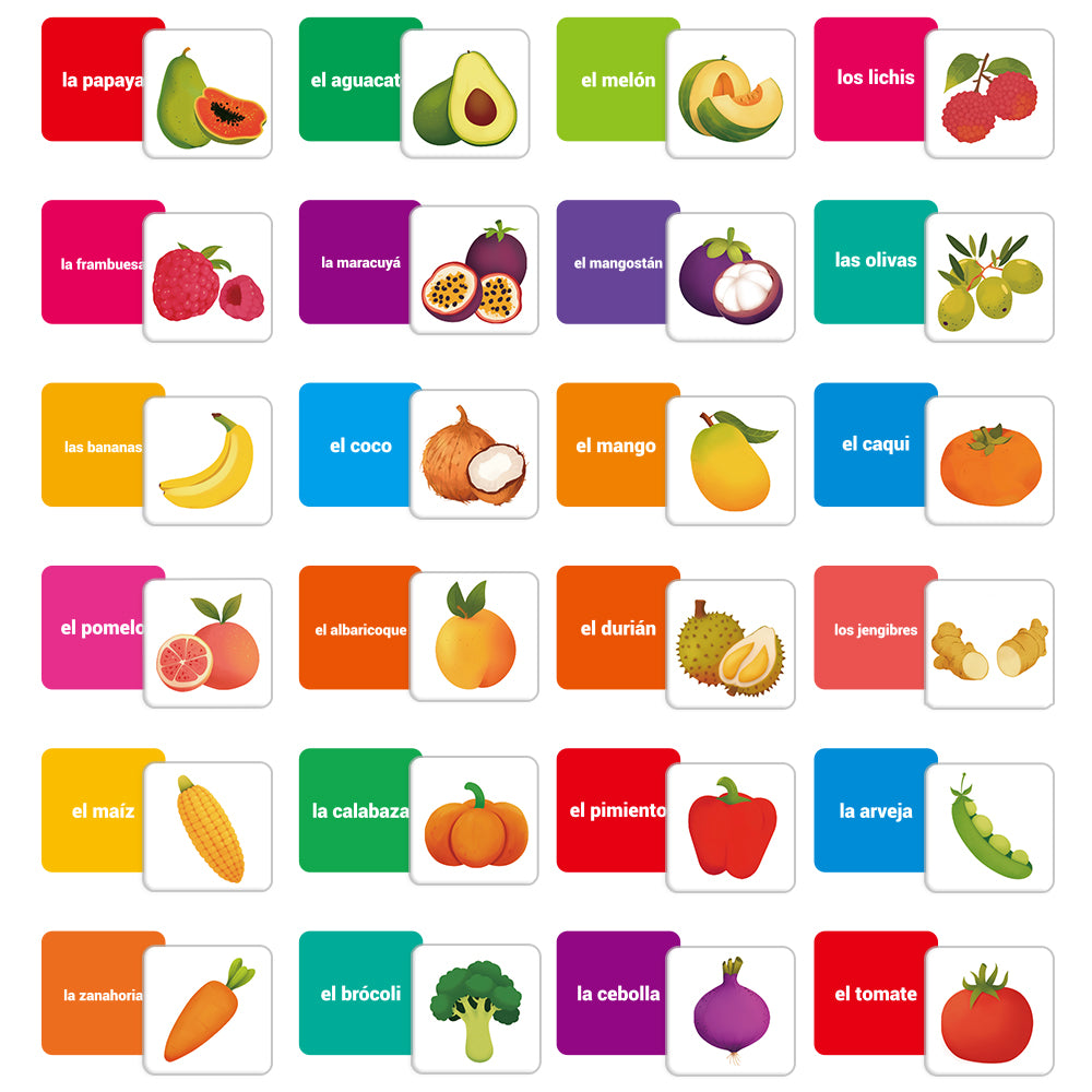 Spanish Cartoon Fruits & Vegetables Flash Card