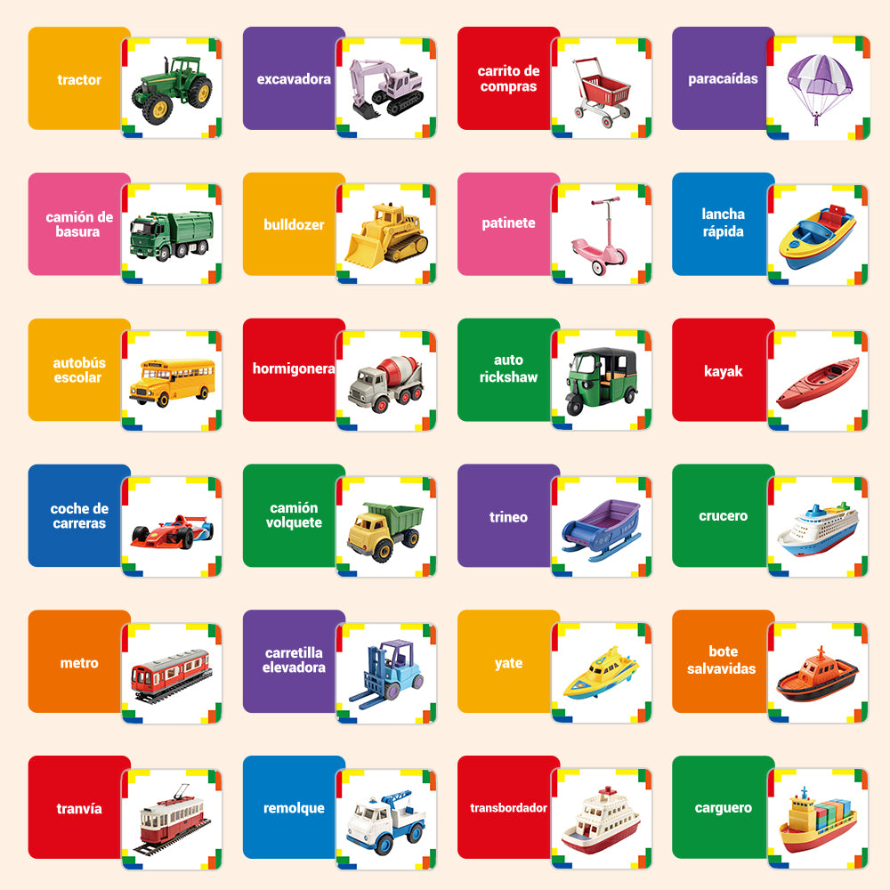 Spanish Vehicles Flash Card