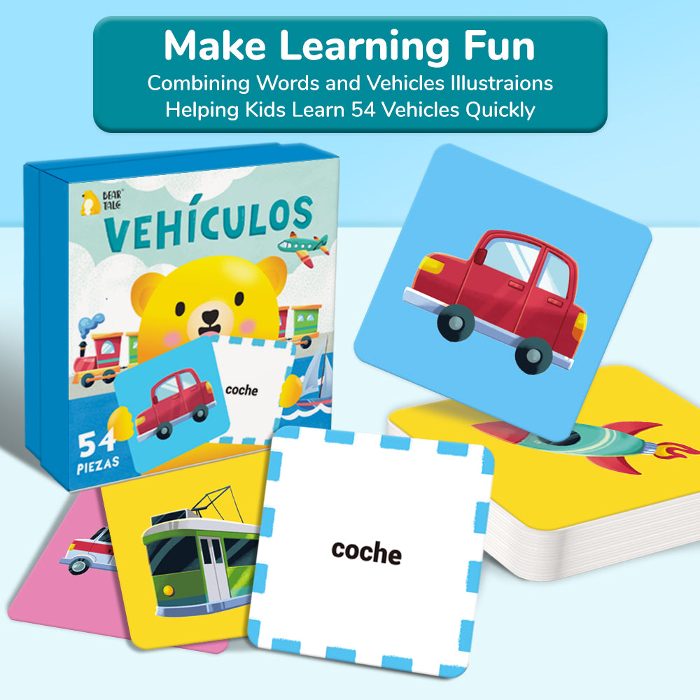Spanish Cartoon Vehicles Flash Card
