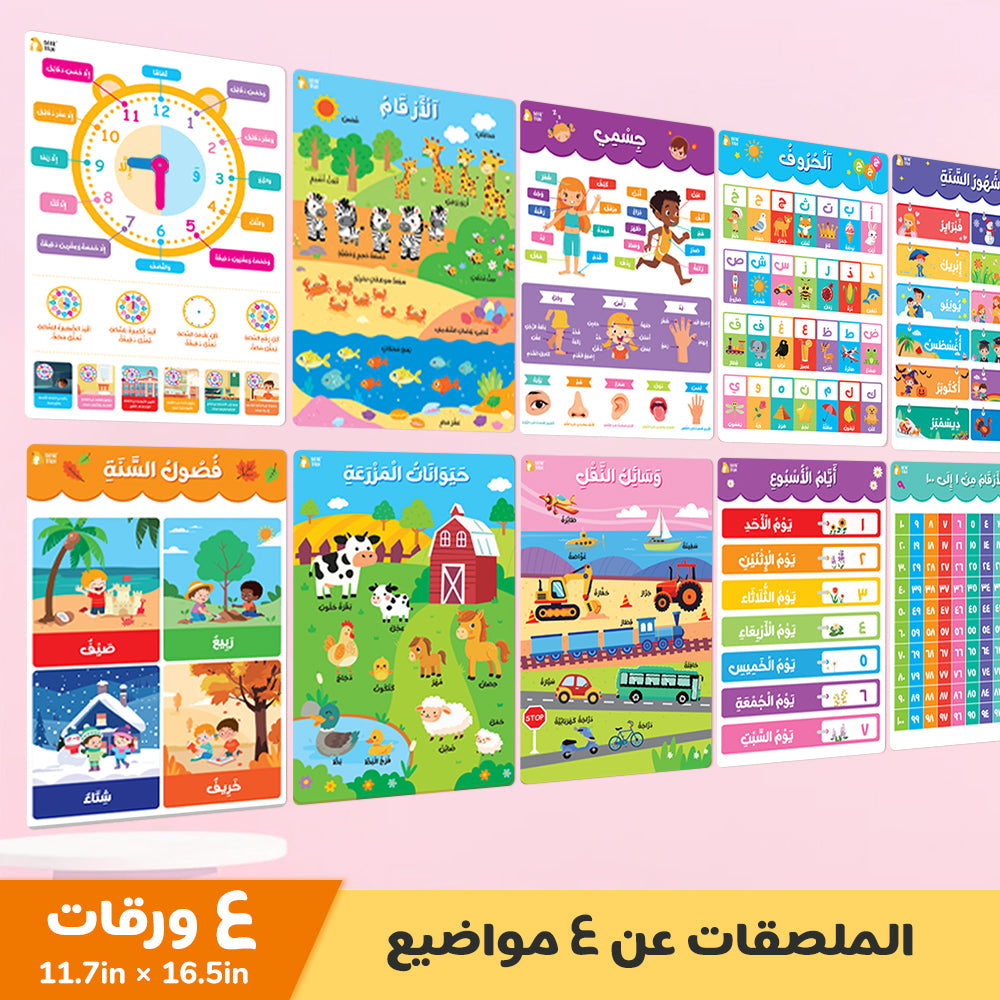 Arabic Educational Poster - Alphabet,Number 0-100, 0-12 Months, Days