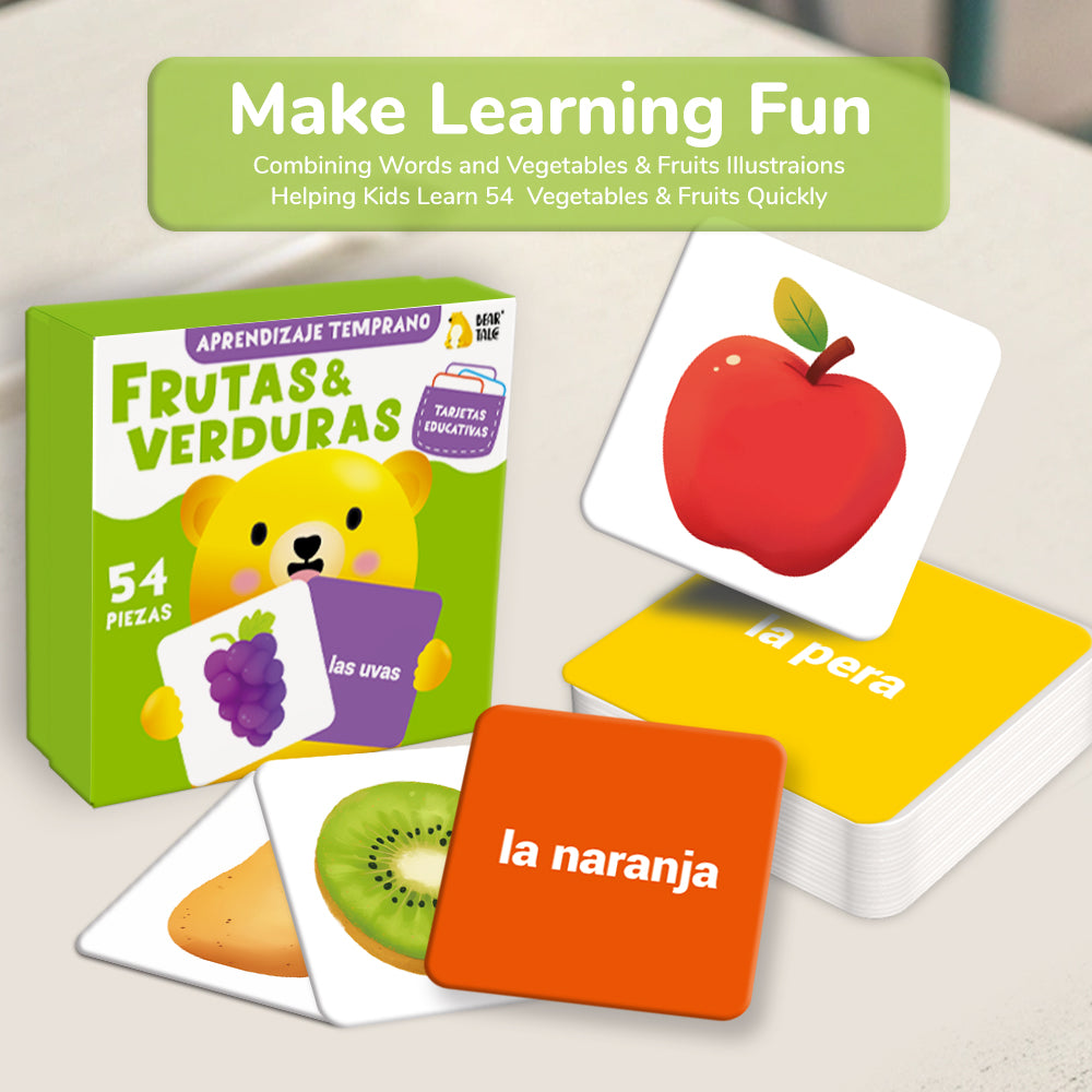 Spanish Cartoon Fruits & Vegetables Flash Card