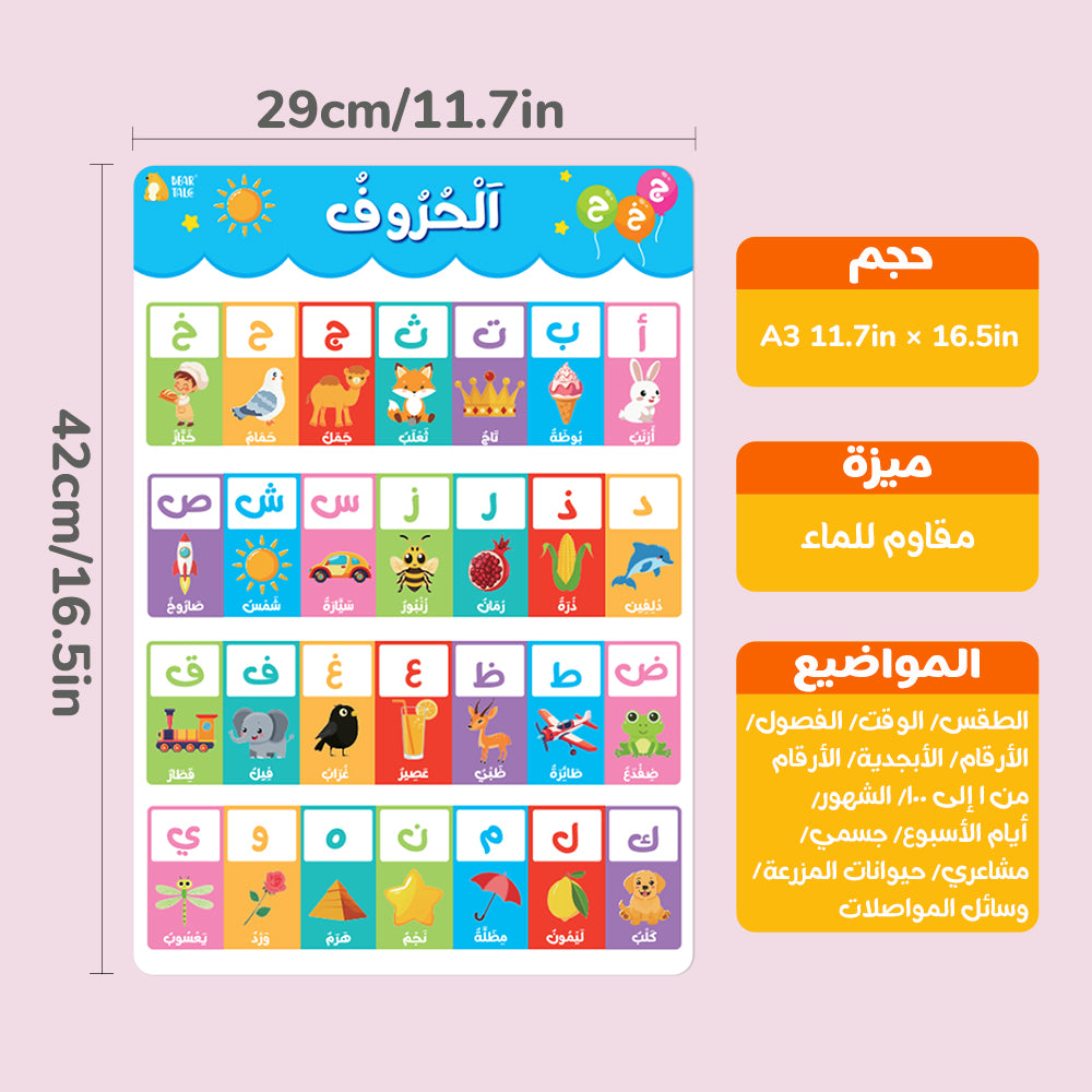 Arabic Educational Poster - Alphabet,Number 0-100, 0-12 Months, Days
