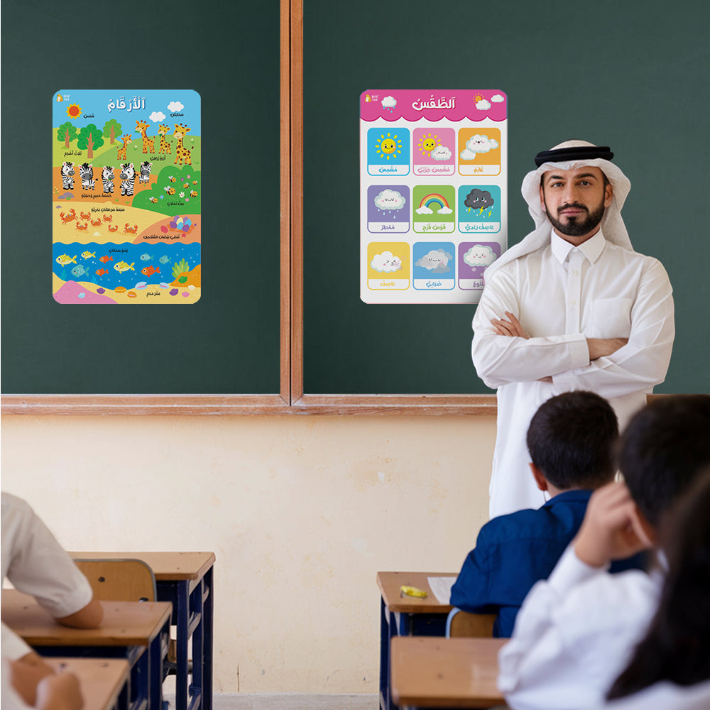 Arabic Educational Poster - Weather, Time, Seasons, Numbers