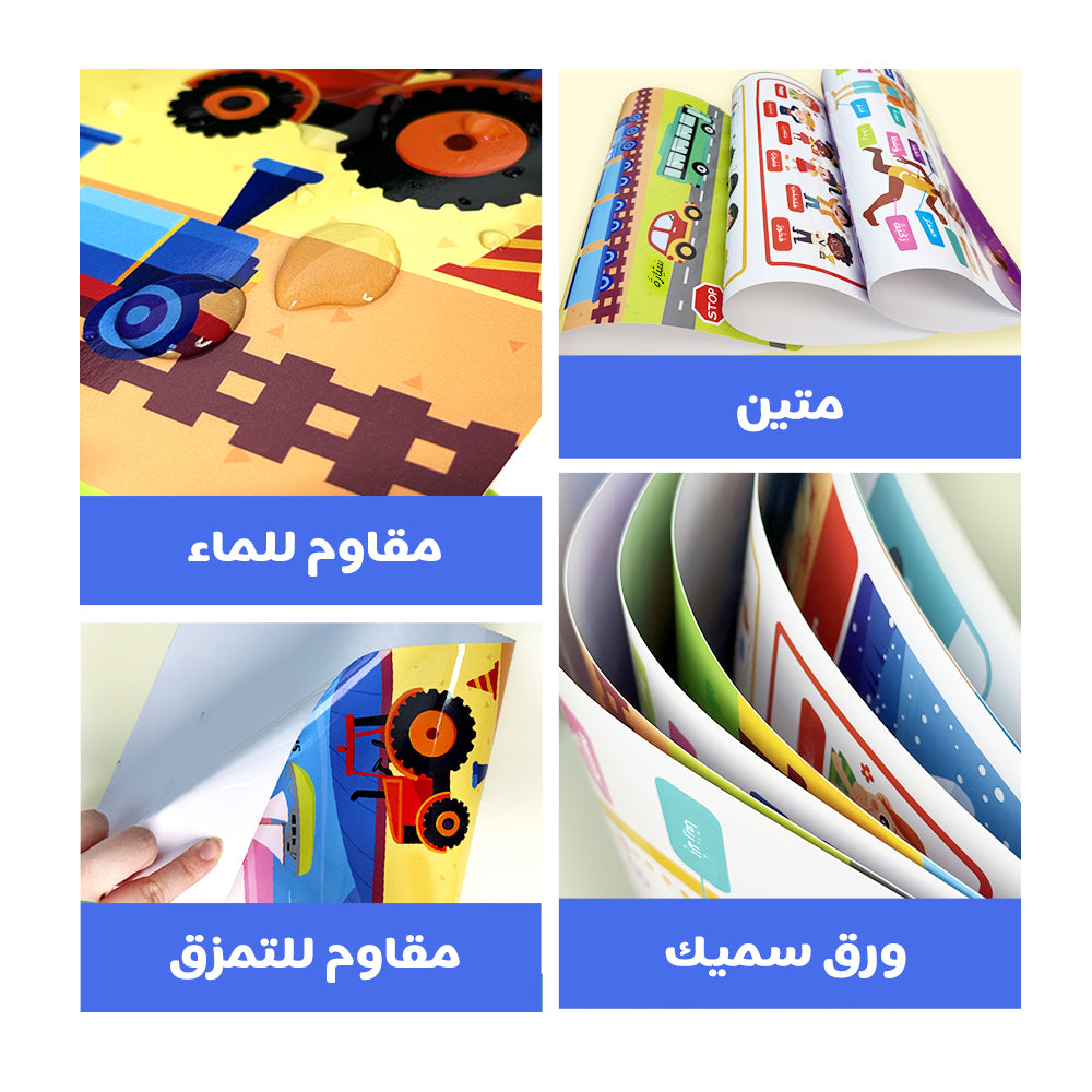 Arabic Educational Poster - My Body, Feelings, Farm Animals, Transportations