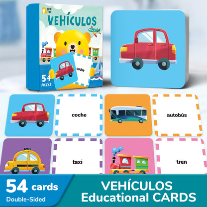 Spanish Cartoon Vehicles Flash Card