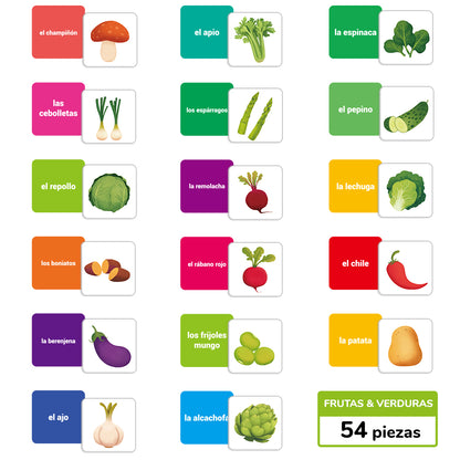 Spanish Cartoon Fruits &amp; Vegetables Flash Card