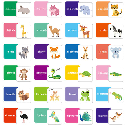 Spanish Cartoon Animals Flash Card