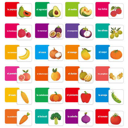 Spanish Cartoon Fruits &amp; Vegetables Flash Card